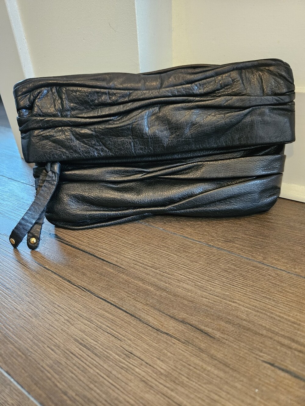 Sabina New York Genuine Leather Ruched Foldover Clutch  Soft Leather Zip Pouch
